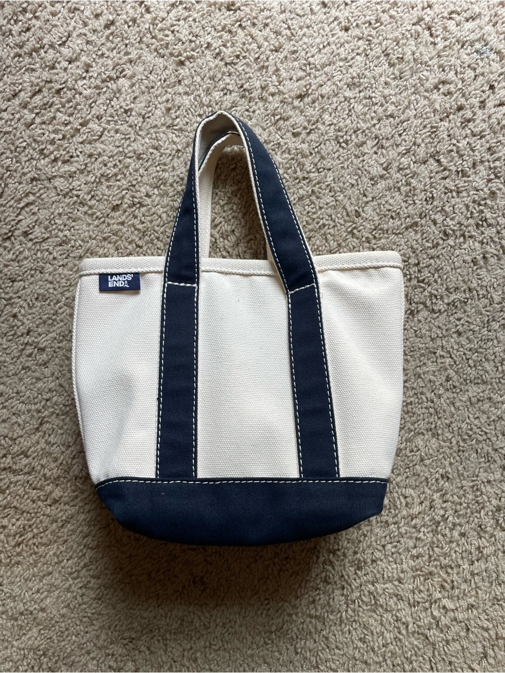 Lands' End Small Canvas Tote in White and Navy